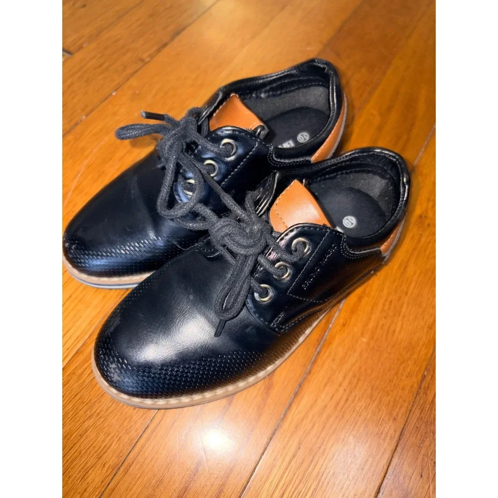 Bruno Marc Boys‎ Black Dress Shoes Perforated Lace Up Oxfords Size 10 SBOX2332K